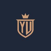 logo initial monogramme yu avec style bouclier et couronne vecteur