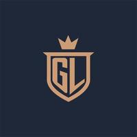 logo initial monogramme gl avec style bouclier et couronne vecteur