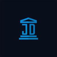 monogramme de logo initial jd avec vecteur de conception d'icône de bâtiment de palais de justice simple