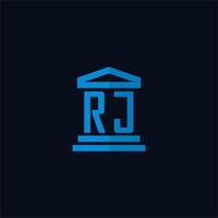 monogramme de logo initial rj avec vecteur de conception d'icône de bâtiment de palais de justice simple