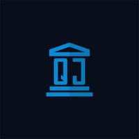 qj monogramme de logo initial avec vecteur de conception d'icône de bâtiment de palais de justice simple