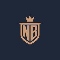 logo initial monogramme nb avec style bouclier et couronne vecteur