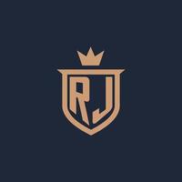 logo initial monogramme rj avec style bouclier et couronne vecteur