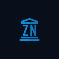 monogramme de logo initial zn avec vecteur de conception d'icône de bâtiment de palais de justice simple