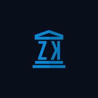 monogramme de logo initial zk avec vecteur de conception d'icône de bâtiment de palais de justice simple