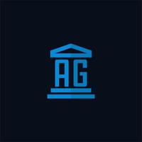 monogramme de logo initial ag avec vecteur de conception d'icône de bâtiment de palais de justice simple