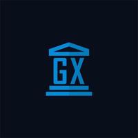 monogramme de logo initial gx avec vecteur de conception d'icône de bâtiment de palais de justice simple