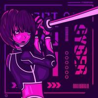 vecteur de personnage de fiction cyberpunk samouraï. illustration de conception de t-shirt coloré.