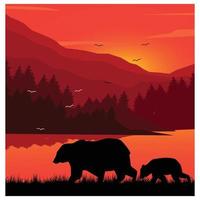 grizzly et la forêt vecteur