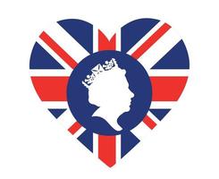 visage de la reine elizabeth blanc avec drapeau du royaume uni britannique emblème national de leurope icône de coeur illustration vectorielle élément de conception abstraite vecteur