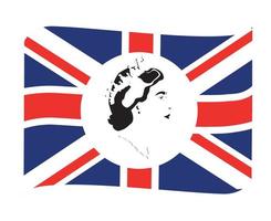 reine elizabeth visage portrait noir avec drapeau britannique royaume uni europe nationale emblème ruban icône illustration vectorielle élément de conception abstraite vecteur