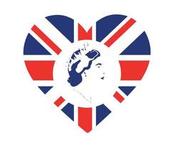 reine elizabeth visage portrait bleu avec drapeau britannique royaume uni europe nationale emblème coeur icône illustration vectorielle élément de conception abstraite vecteur