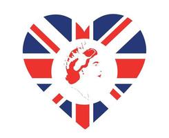 reine elizabeth visage portrait rouge avec drapeau britannique royaume uni europe nationale emblème coeur icône illustration vectorielle élément de conception abstraite vecteur