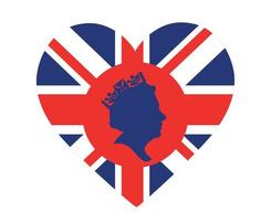 reine elizabeth visage bleu avec drapeau britannique royaume uni europe nationale emblème coeur icône illustration vectorielle élément de conception abstraite vecteur
