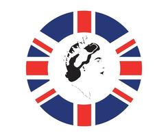 reine elizabeth visage portrait noir avec drapeau britannique royaume uni europe nationale emblème icône illustration vectorielle élément de conception abstraite vecteur