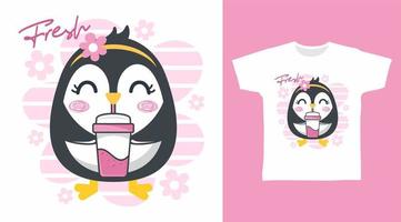 vecteur de conception de t-shirt illustration mignon pingouin