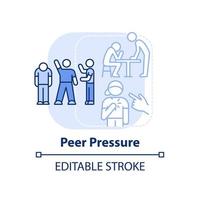 icône de concept bleu clair de pression par les pairs. illustration de ligne mince d'idée abstraite de lutte de vie d'adolescent. influence des pairs. dessin de contour isolé. trait modifiable. vecteur