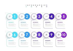 modèle de conception d'étiquettes infographiques vectorielles avec icônes et 10 options ou étapes. peut être utilisé pour le diagramme de processus, les présentations, la mise en page du flux de travail, la bannière, l'organigramme, le graphique d'informations. vecteur