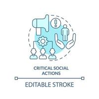 icône de concept turquoise d'actions sociales critiques. illustration de la ligne mince de l'idée abstraite de la préparation à la pandémie. dessin de contour isolé. trait modifiable. vecteur