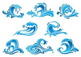 vagues bleues de la mer et de l'océan ou icônes de surf vecteur