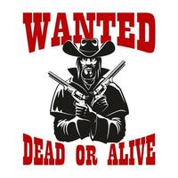 affiche recherchée morte ou vivante avec un cowboy armé vecteur