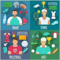 rugby, tennis, volley-ball, icônes de sport de golf vecteur