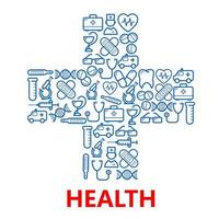 symbole de croix médicale composé d'icônes de médecine bleue vecteur