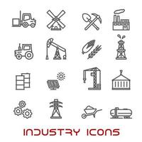 icônes de fine ligne industrie et écologie vecteur