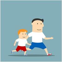 dessin animé père et fils font du jogging ensemble vecteur