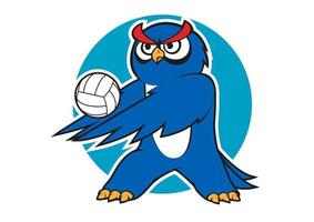 joueur de volley-ball hibou bleu dessin animé vecteur