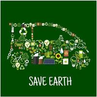 silhouette de voiture écologique avec des icônes plates d'énergie verte vecteur