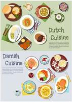 plats festifs de l'icône des cuisines hollandaise et danoise vecteur