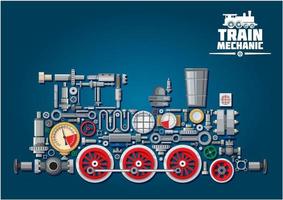 locomotive à vapeur ou train à partir de pièces mécaniques vecteur