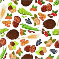 noix de dessin animé sans soudure, haricots, graines, motif de blé vecteur