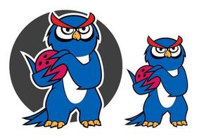 personnage de hibou bleu avec boule de bowling vecteur