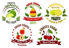 emblèmes d'aliments biologiques avec des fruits frais et du jus vecteur