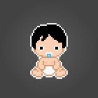 pixel bébé garçon est assis. illustration vectorielle de bébé mignon vecteur