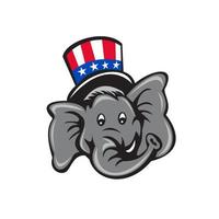 Tête de mascotte éléphant républicain dessin animé chapeau haut de forme vecteur