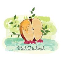 pomme colorée avec du miel et des feuilles illustration vectorielle de rosh hashanah vecteur