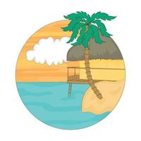 aquarelle plage paysage maison sur la mer et palmier vector illustration vectorielle