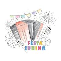 croquis à l'aquarelle d'une illustration vectorielle d'accordéon festa junina affiche vecteur