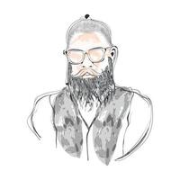 croquis aquarelle isolé de hipster avec lunettes et illustration vectorielle de barbe vecteur