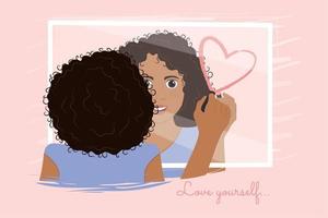 fille afro-américaine se regardant sur l'illustration vectorielle d'amour de soi miroir vecteur