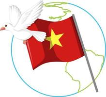 drapeau vietnam avec colombe blanche vecteur