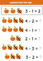 soustraction avec pomme rouge. jeu de mathématiques éducatif pour les enfants. vecteur