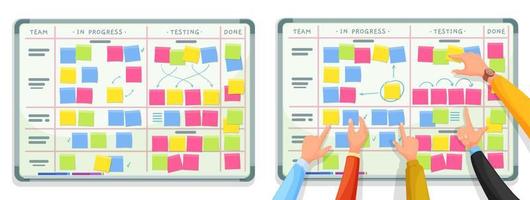 tableau des tâches scrum avec les mains des gens d'affaires vecteur