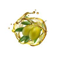 olives réalistes, fond de gouttes d'éclaboussures d'huile vecteur