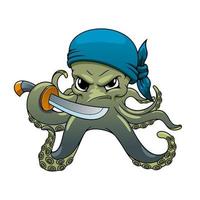 pirate de poulpe de dessin animé en colère avec épée vecteur