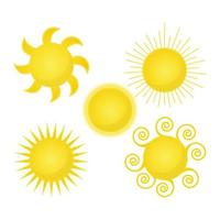 conception de jeu d'icônes d'été isolé vecteur soleil. symbole de soleil jaune vecteur