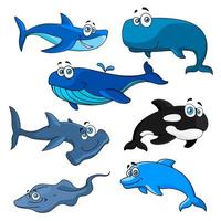 personnages de dessins animés drôles d'animaux marins vecteur